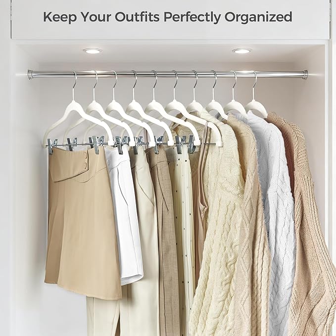 HOUSE DAY Velvet Hangers with Adjustable Clips 20 Pack, Non-Slip Suit Organizer - Image 3