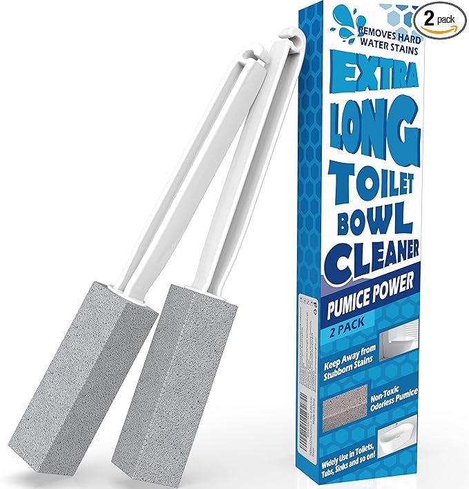 2 Pack Pumice Stone for Toilet Cleaning, Extra Long Handle for Removing Bowl by FAZMoss