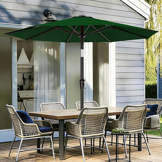 AreShark 9 FT Patio Umbrella for Outdoor, Outdoor Table Umbrella with Push Button Tilt and Crank, Outdoor Patio Umbrellas with 8 Sturdy Ribs for Market, Garden, Pool (Dark Green) - Image 2