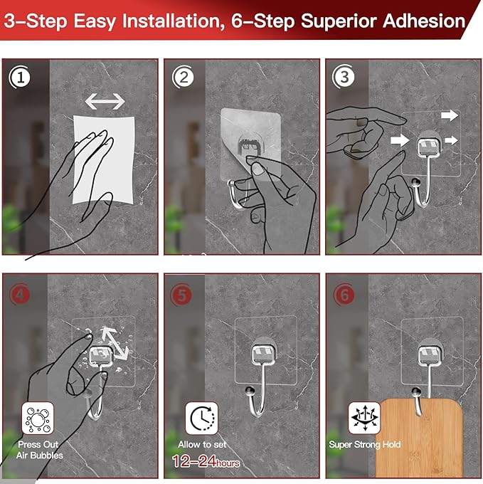 Large Adhesive Hooks 12-Pack, Heavy Duty Wall Hooks - Image 7