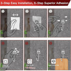 Large Adhesive Hooks 8-Pack, Heavy Duty 44lb Wall Hooks - Image 7