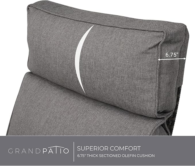 Grand patio Outdoor Recliner with Independent Adjustable Back and Footrest, Air Pump 150° Lay Flat Reclining Chair Removable Olefin Cushion Flip-Up Table Wicker Grey 1PC - Image 7