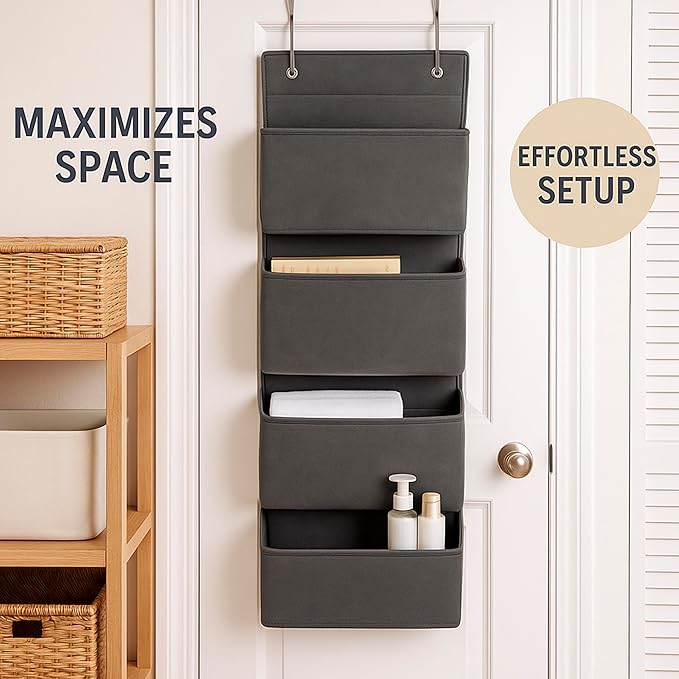 Joyful Moose Over the Door Hanging Organizer Closet Storage Bins Grey - Image 3