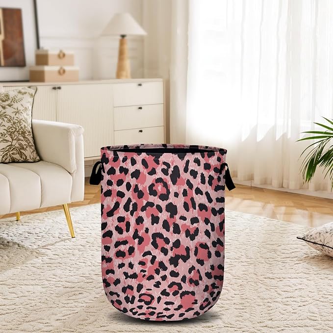Pink Leopard Laundry Basket, Laundry Hamper Collapsible Oxford Cloth - Image 6