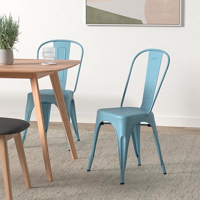 Nazhura Metal Dining Chair Farmhouse Tolix Style for Kitchen Dining Room Café Restaurant Bistro Patio, 18 Inch, Stackable, Waterproof Indoor/Outdoor (Sets of 4) (Blue) - Image 2