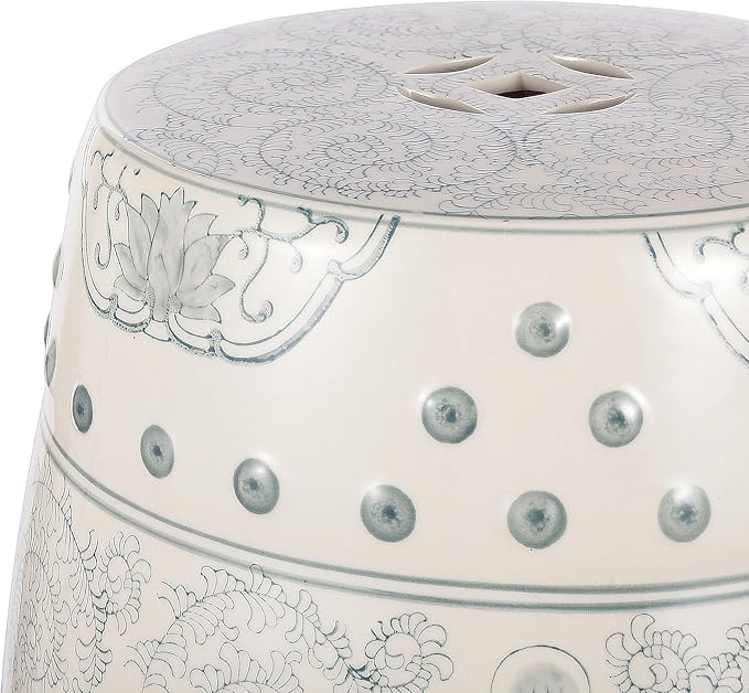 JONATHAN Y TBL1013C Double Happiness 18" Chinoiserie Ceramic Drum Indoor/Outdoor Garden Stool Bohemian, Coastal, Classic, Cottage, Traditional, Patio, Garden, Bathroom, Living Room, Gray Blue/White - Image 7