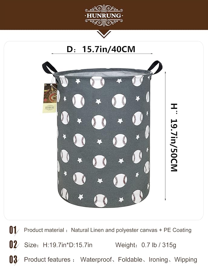 HUNRUNG Laundry Hamper, Large Canvas Fabric Lightweight Storage Basket Toy - Image 2