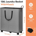 Laundry Basket with Wheels, Collapsible Laundry Baskets, Laundry Hamper with - Image 2