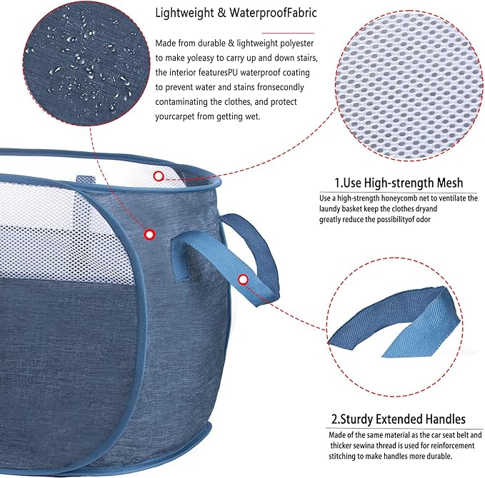 pop-up laundry basket，with Durable Handles collapsible Mesh laundry Hamper - Image 3