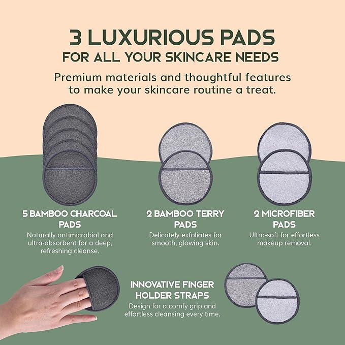 Greenzla Reusable Makeup Remover Pads Premium Set, 12 Pack Microfiber Cotton - Image 3