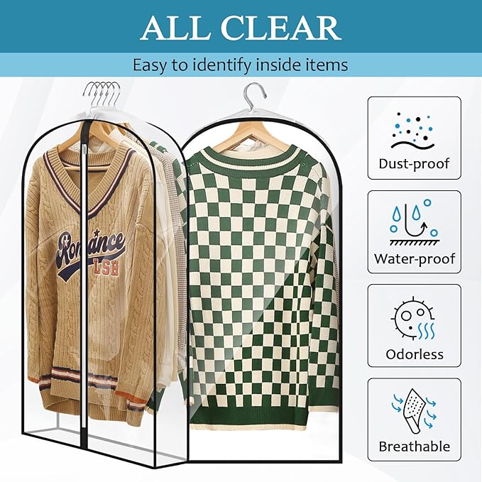 40" All Clear Garment Bags for Hanging Clothes, Plastic Garment Covers - Image 3