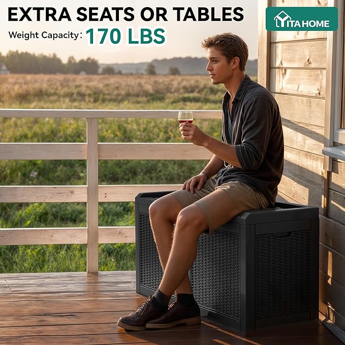 YITAHOME 32 Gallon Deck Box, Resin Storage with Lockable Lid & Side Handles, Indoor Outdoor Small Container for Patio Cushion, Garden Pool Accessories, Backyard Furniture, Water Resistant - Image 3