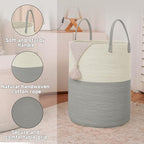 Large Woven Laundry Basket Hamper, 60L Cotton Rope Storage Bin - Image 6
