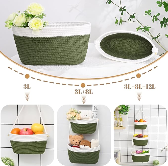 Hanging Storage Baskets, Over the Door Basket, Cotton Wall Baskets Storage - Image 2