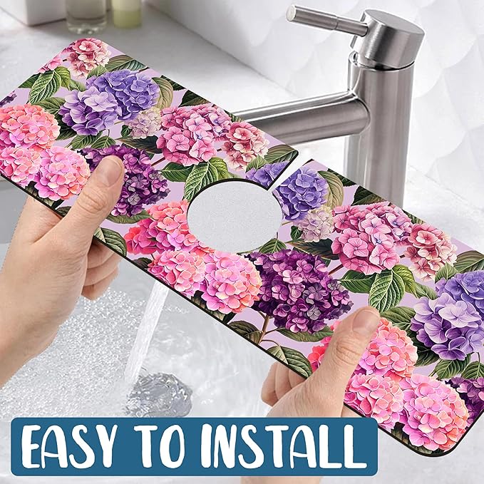 Colorful Hydrangea Sink Splash Guard Faucet Mat Purple Pink Hydrangea Super - Image 5