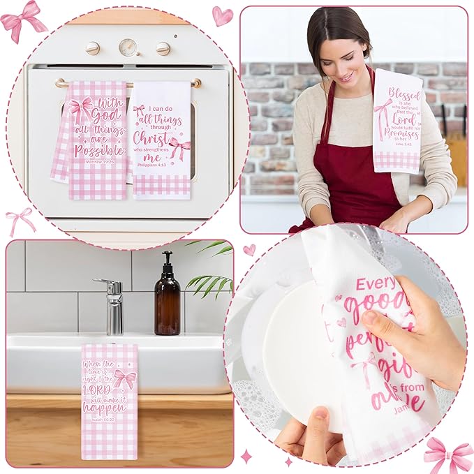 R HORSE Pink Bow Kitchen Dish Towels - Image 5
