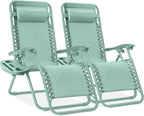 Best Choice Products Set of 2 Adjustable Steel Mesh Zero Gravity Lounge Chair Recliners w/Pillows and Cup Holder Trays - Seafoam by BestChoiceProducts
