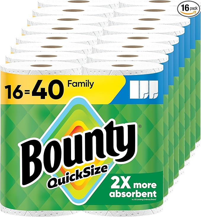 Bounty Paper Towels Quick Size, 16 Family Rolls = 40 Regular Rolls by Bounty