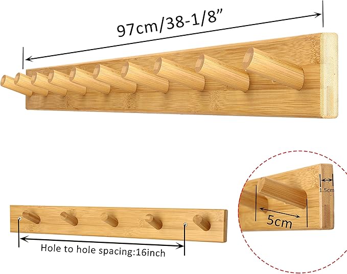 WEBI Coat Rack Wall Mounted, 10 Hooks, Peg Rail Hat Hooks - Image 4