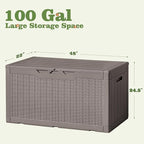 Flamaker Outdoor Storage Box 100 Gallon Waterproof Resin Deck Box Delivery Box with Air Rod Indoor Outdoor Lockable Storage Bench for Patio Cushions, Tools, Pool Accessories (Brown) - Image 5