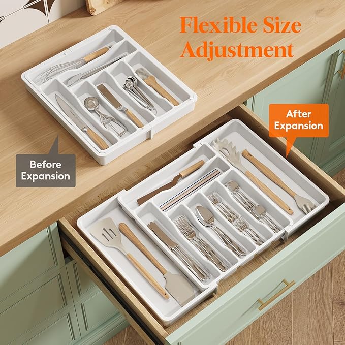 Lifewit Utensil Organizer for Kitchen Drawer, Expandable Cooking Silverware Tray - Image 7