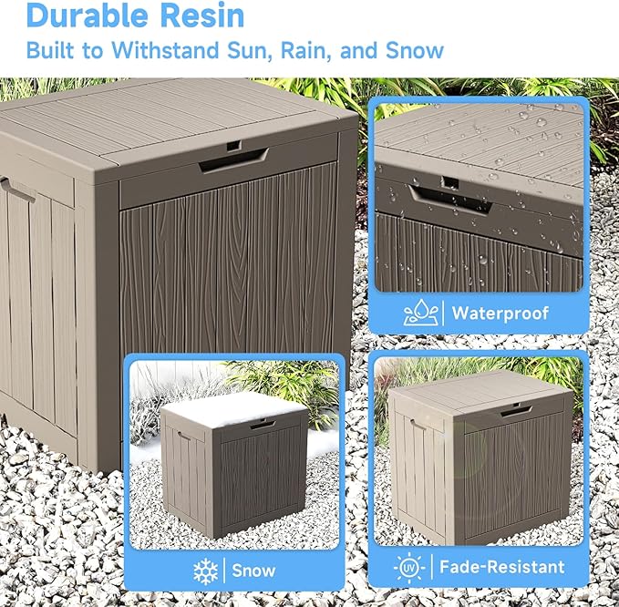 EasyUp 33Gal Outdoor Deck Box, Lager Patio Storage Box Indoor and Outdoor Use,Resin Storage Bin for Patio Furniture Cushions Garden Tools, Package Delivery (Gray) - Image 6