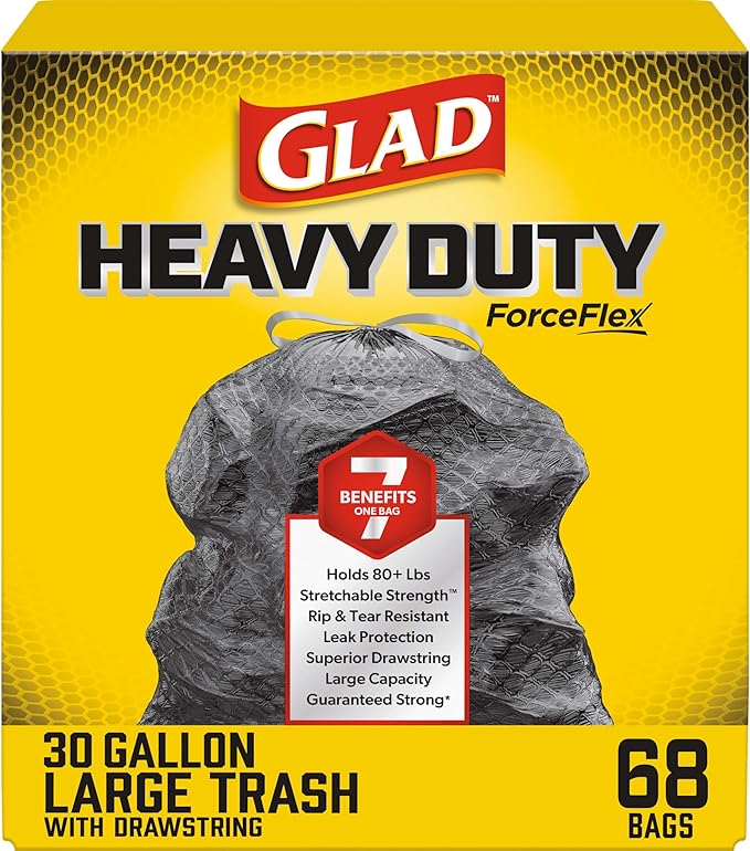 Glad Large 30 Gallon Trash Bags, Unscented Heavy Duty Garbage Bags, Forceflex by GladTrashFoodStorage