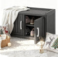 2-Tier Storage Bench, Waterproof UV-Resistant Outdoor Shoe Storage Cabinet with 2 Doors & Adjustable Shelves for Indoor Outdoor Entryway, Hallway, Living Room (Midnight Black) by NBYSGO