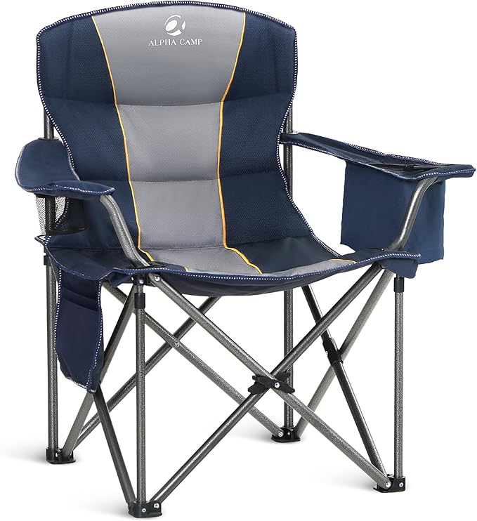 ALPHA CAMP Heavy Duty Camping Chair 500LBS Capacity, Oversized Folding Chair for Heavy People, Padded Portable Outdoor Chair with Cooler Bag & Cup Holder for Camping, Fishing, Beach by ALPHACAMP
