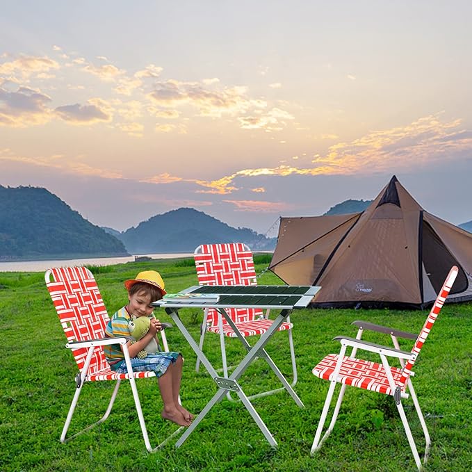 VINGLI Patio Lawn Webbed Folding Chairs Set of 4, Outdoor Beach Chair Portable Dining Chair for ir for Outdoor Yard, Garden(Red, Classic) - Image 2