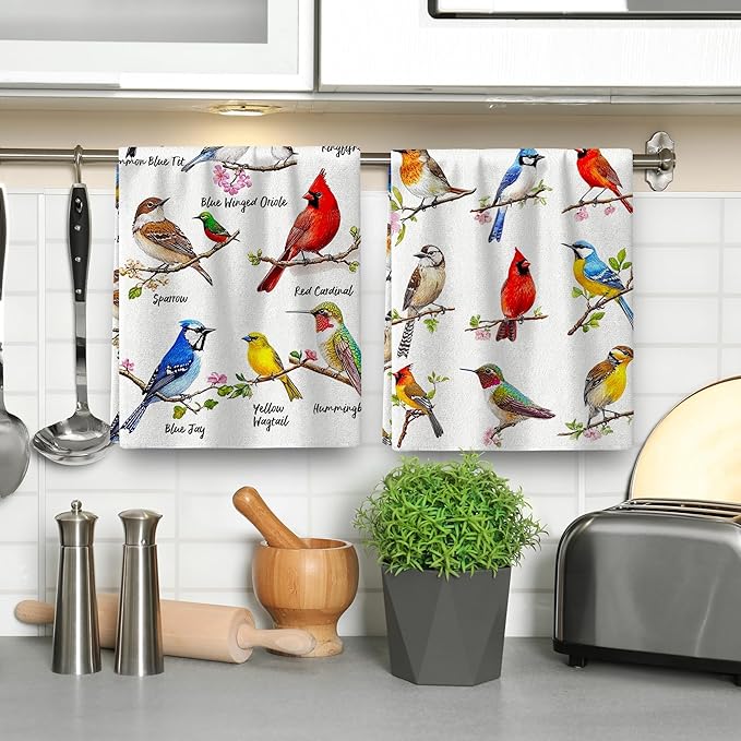 Birds on Branch Kitchen Towels Decorative Set of 4, Absorbent Cardinal - Image 5