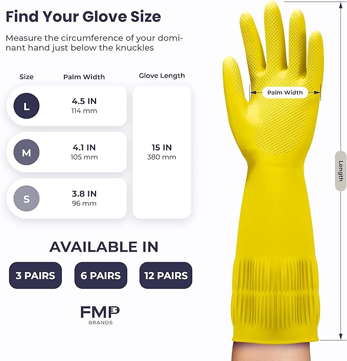 FMP Brands 3/6/12/60 Pairs 15 Inch Extra Long Rubber Dishwashing Gloves - Image 7
