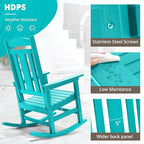 LUE BONA Outdoor Rocking Chairs Set of 4, HDPS Porch Rocker with High Back, Plastic Weather Resistant Rocking Chairs for Outdoor Indoor, Garden, Backyard, 350lb, Aruba Blue - Image 4