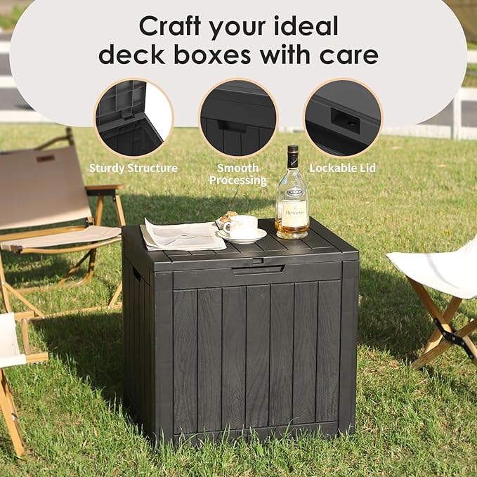 DRATO Deck Boxes, 30 Gallon Outdoor Storage Box for Patio Cushion, Garden Tools, Waterproof and UV Resistant, Lockable (Black，30 Gallon) - Image 3