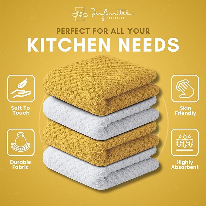 Infinitee Xclusives Premium Dish Cloth 100% Cotton 12 x 12 Inches |Pack of - Image 3