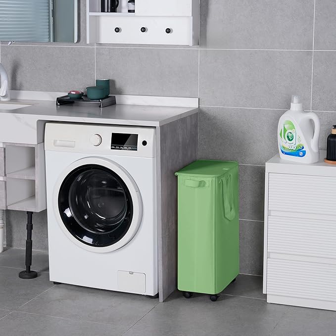 Slim Laundry Hamper with Lid and Wheels, Small Rolling Laundry Basket with - Image 5