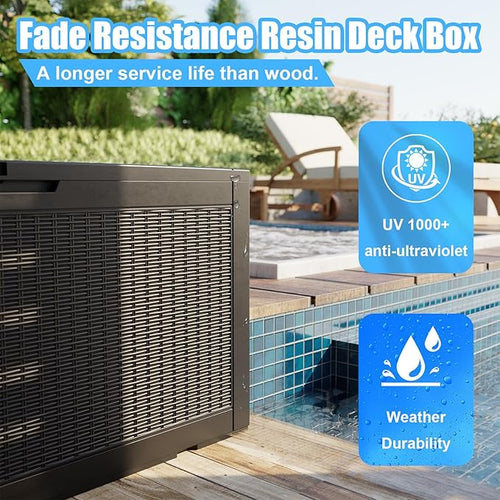 120 Gallon Waterproof Outdoor Storage Box,Resin Deck Box,Lockable Outside Storage Box Container for Patio Furniure,Garden,Tools (120 Gallon,Black) - Image 2