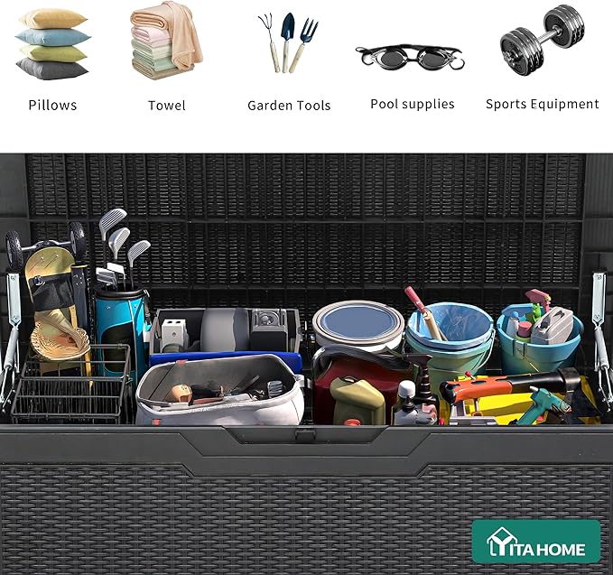 YITAHOME 100 Gallon Resin Deck Box, Weather Resistant Outdoor Storage Box, Lockable Indoor Outdoor Storage for Supplies and Essentials, Black - Image 5