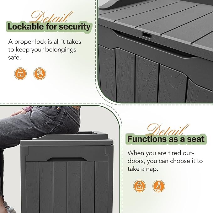 Greesum 31 Gallon Resin Deck Box All Weather Outdoor Storage Boxes for Patio Furniture Set,Outdoor Toys,Garden Tools,Gray - Image 4