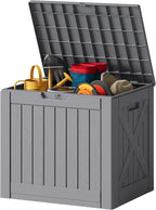JUMMICO 42 Gallon Deck Box Waterproof, Resin Outdoor Storage Box with Side Handles, Outdoor Storage Benches Lockable for Patio Cushions and Garden Tools (Gray) by JUMMICO