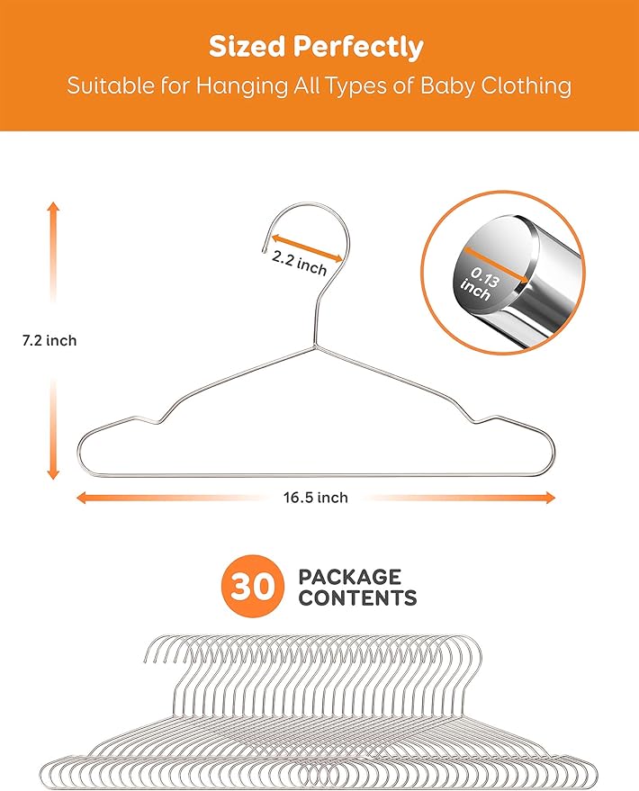 Baby Hangers, 50 Pack Stainless Steel 12.6 Inch Heavy Duty Non-Slip Space - Image 7
