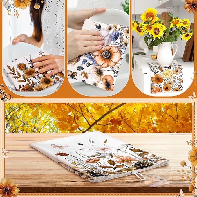 Geyoga 6 Pcs Spring Floral Kitchen Towels Flamingo Dish Hand Towels Sunflower - Image 6