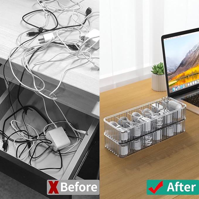 Cable Storage Boxes Organizers 2 Pack, Cord Charger Storage Organizer Box Case - Image 5