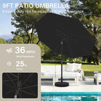 MEWAY 9ft Patio Umbrella Outdoor Table Umbrellas with Push Button Tilt and Crank, Market Umbrella 8 Sturdy Ribs for Deck, Garden, Pool and Backyard, Black - Image 4