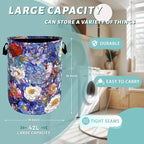 Blue Flowers Laundry Basket Glass Colorful Floral Foldable Funny Laundry Hamper - Image 2