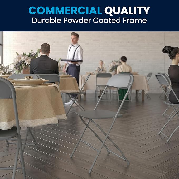 Flash Furniture Hercules Series Plastic Folding Chair - Grey - 6 Pack 650LB Weight Capacity Comfortable Event Chair-Lightweight Folding Chair - Image 7