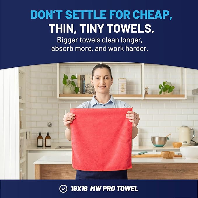 MW Pro Microfiber Cleaning Cloth | Red | Size 16" x 16" | All Purpose - Image 3