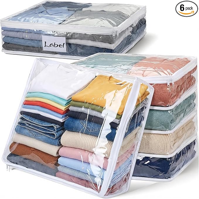 6 Pcs Clear Zippered Storage Bags, Plastic Sweater Storage Bags by Unknown