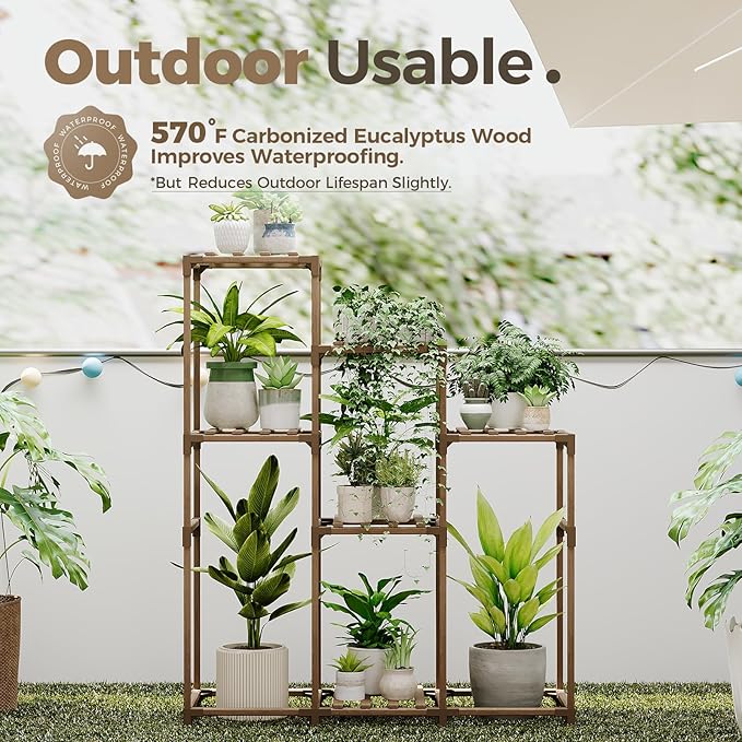 Bamworld Tall Plant Stand Indoor Wood Shelf Outdoor Tiered Rack for Multiple Flowers 5-Tier 7-Pot Ladder Holder for Plant Pots Gardening Decor - Image 4