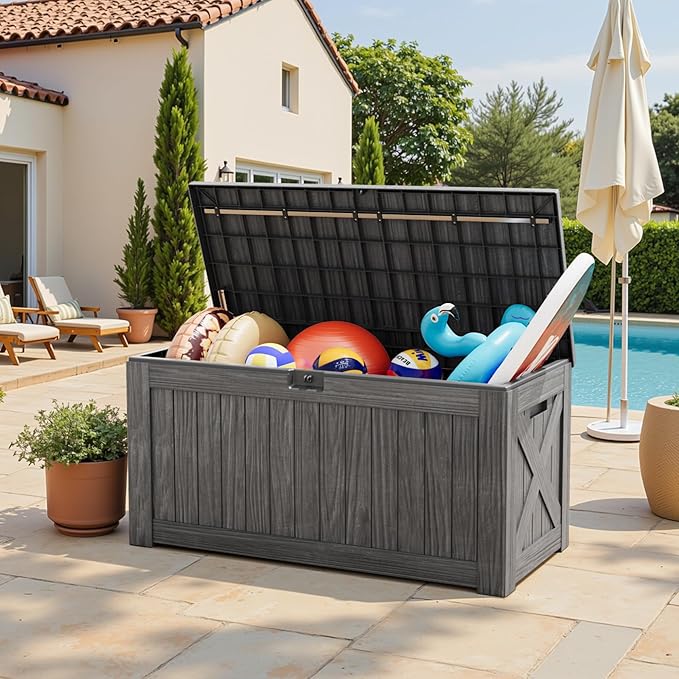 Greesum Outdoor Storage Box 120 Gallon Storage Bin with Lid for Patio Furniture, Garden Tools, Pool Supplies, Lockable, Waterproof and UV Resistant, Gray - Image 2